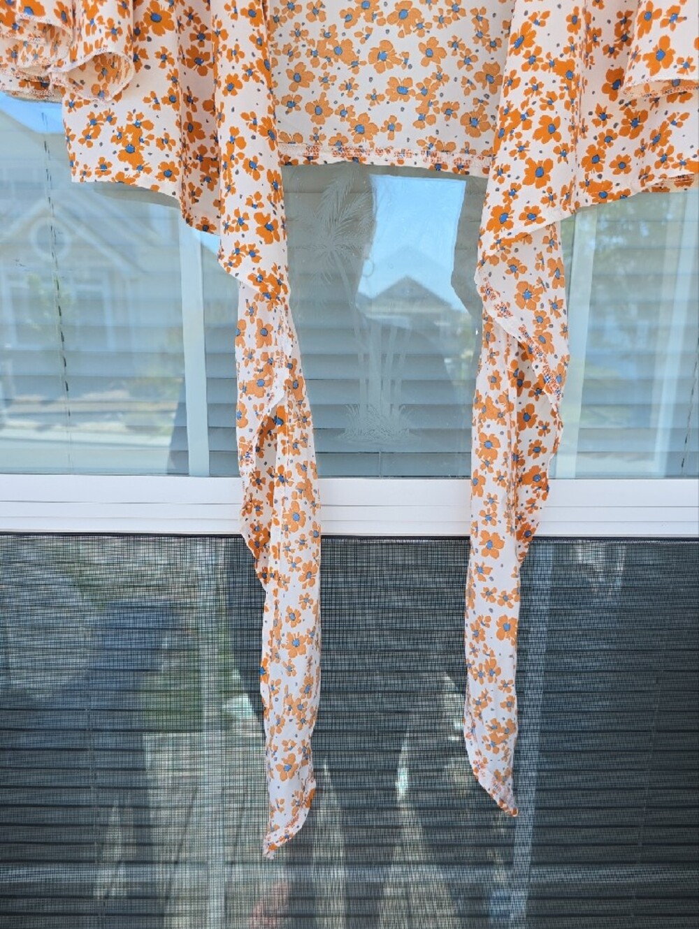 SHEIN Orange Floral Tie-Front Crop Top - M - Picture 4 of 6
